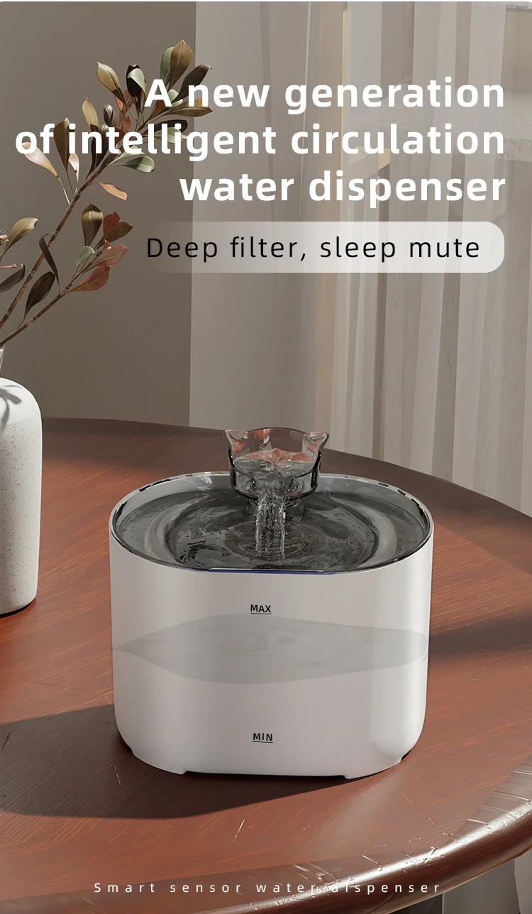 Pet Automatic Cat Water Fountain 2L - Stainless Steel Ultra Silent