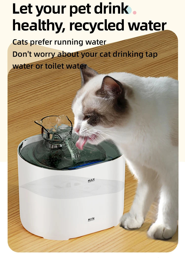Pet Automatic Cat Water Fountain 2L - Stainless Steel Ultra Silent