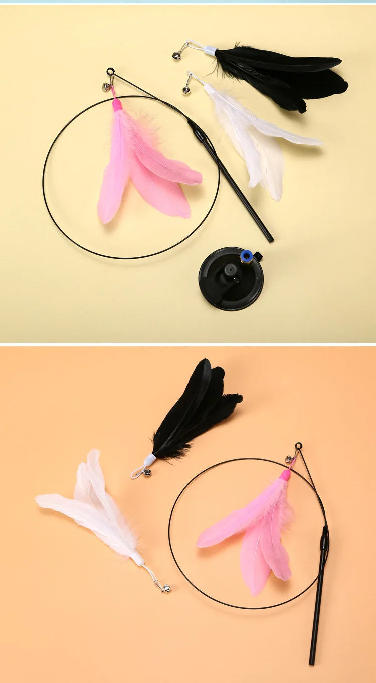 Interactive Cat Toy Suction Cup Feather Wand - Hands-Free Play