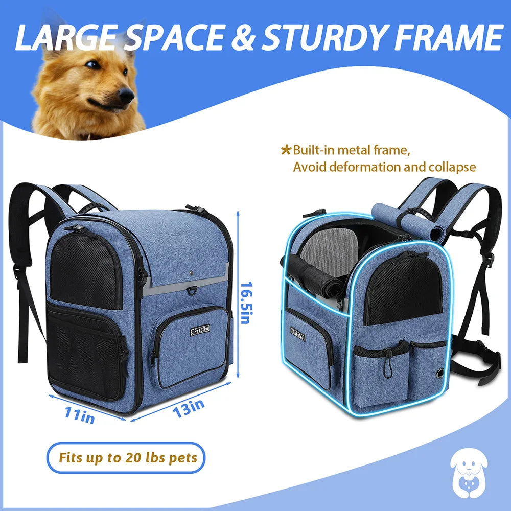 Sturdy Frame Pet Carrier Backpack - Double Shoulder Dog & Cat Travel Bag