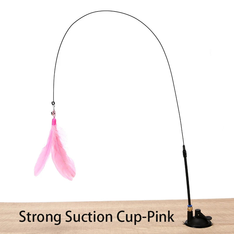 Interactive Cat Toy Suction Cup Feather Wand - Hands-Free Play