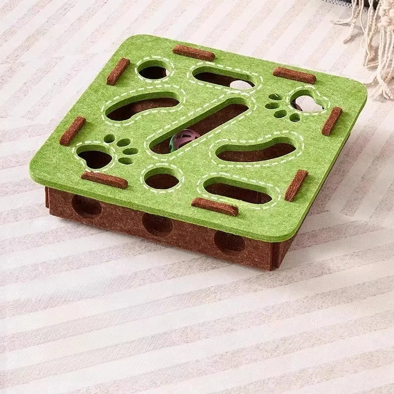 Cat Puzzle Box Felt Toy - Interactive Treat Hiding Game