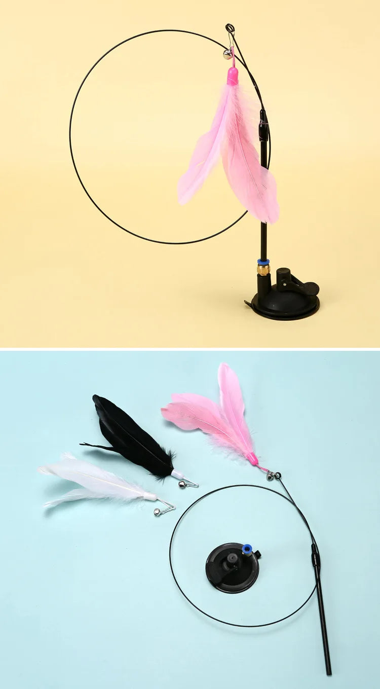 Interactive Cat Toy Suction Cup Feather Wand - Hands-Free Play