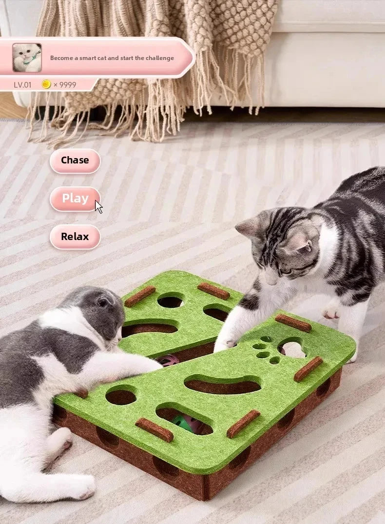 Cat Puzzle Box Felt Toy - Interactive Treat Hiding Game