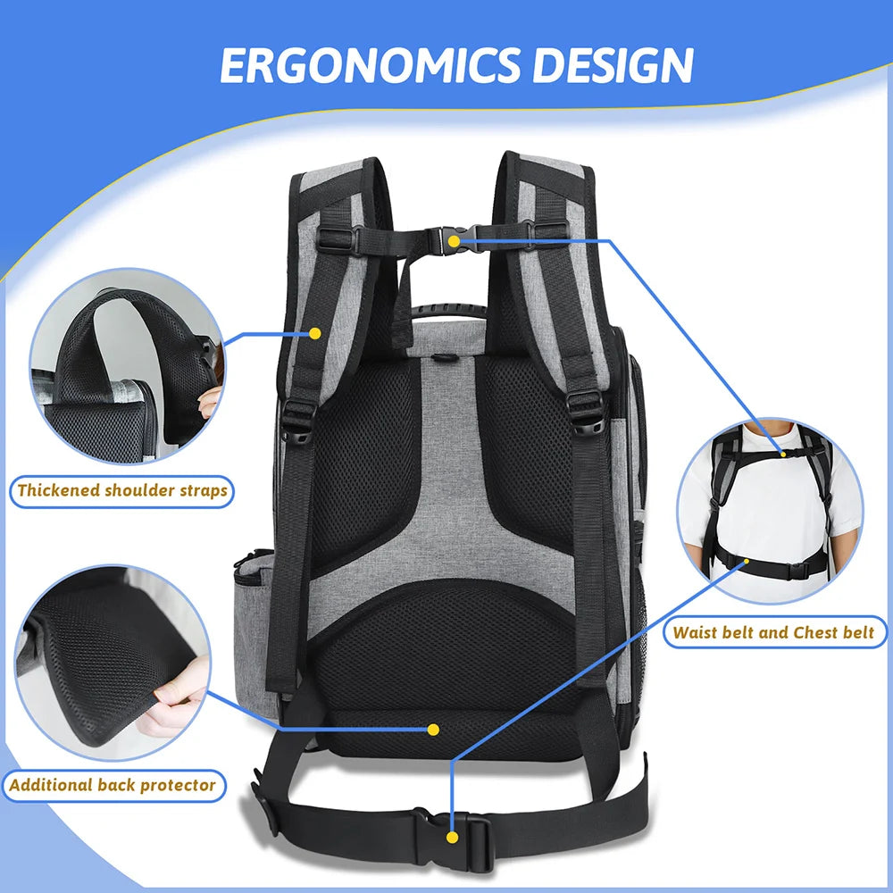 Sturdy Frame Pet Carrier Backpack - Double Shoulder Dog & Cat Travel Bag