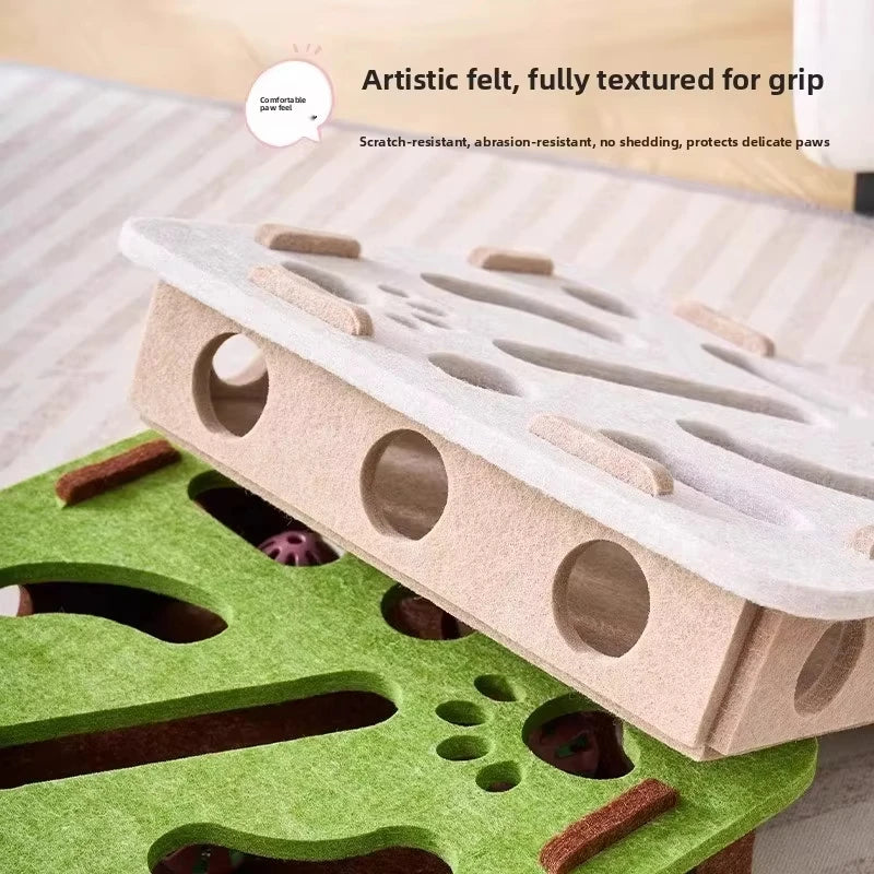 Cat Puzzle Box Felt Toy - Interactive Treat Hiding Game