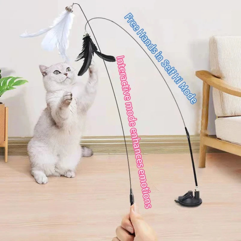 Interactive Cat Toy Suction Cup Feather Wand - Hands-Free Play