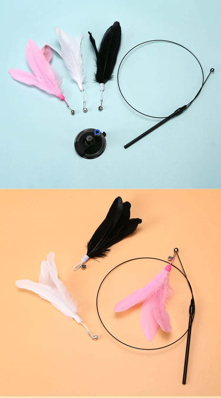 Interactive Cat Toy Suction Cup Feather Wand - Hands-Free Play