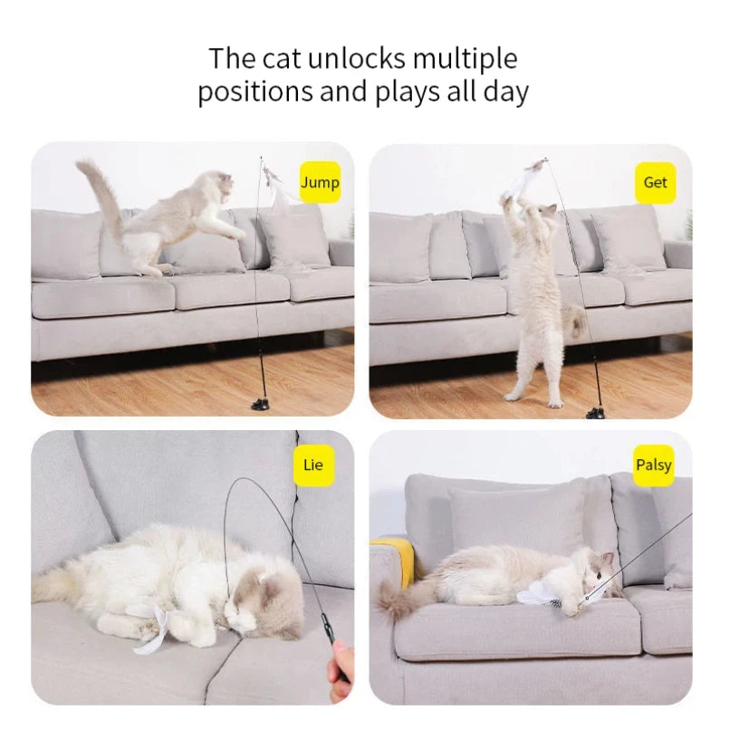 Interactive Cat Toy Suction Cup Feather Wand - Hands-Free Play