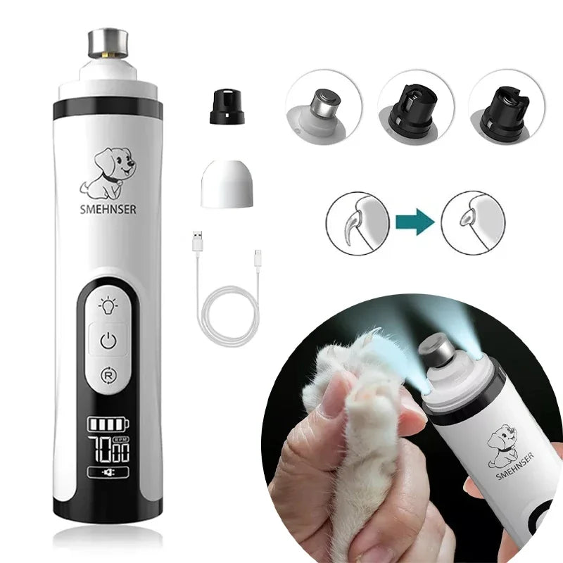 Electric Pet Nail Grinder with LED Light - USB Rechargeable