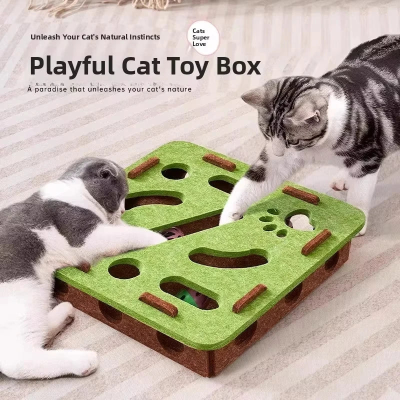Cat Puzzle Box Felt Toy - Interactive Treat Hiding Game