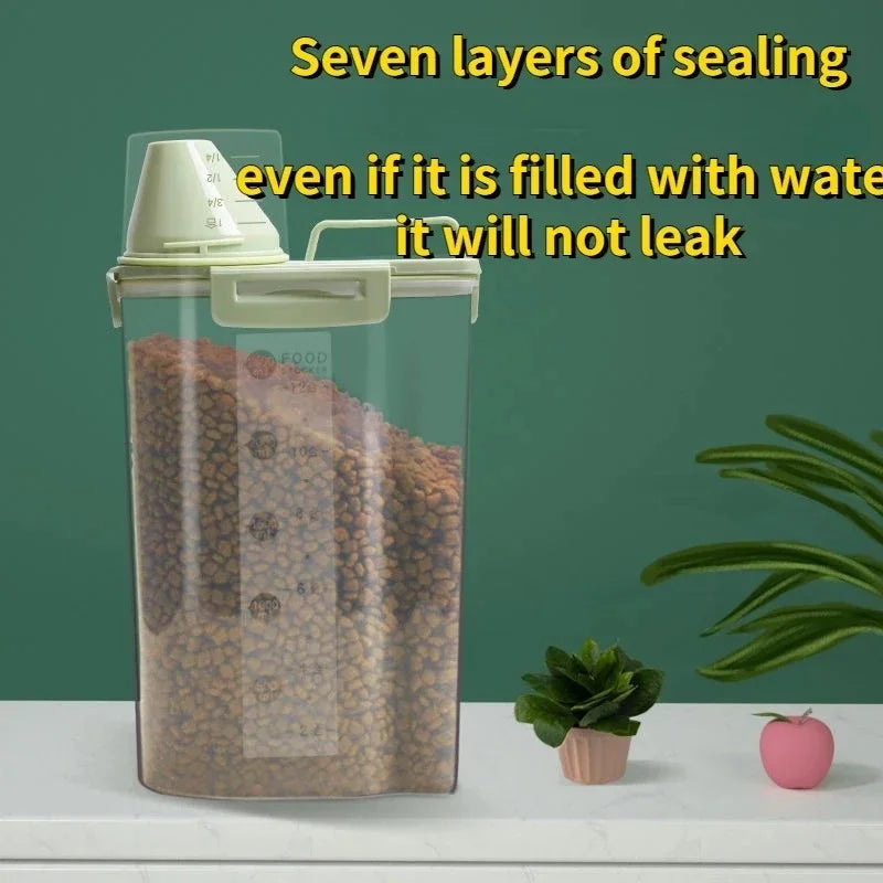 Pet Food Storage Container with Measuring Cup - Airtight Seal