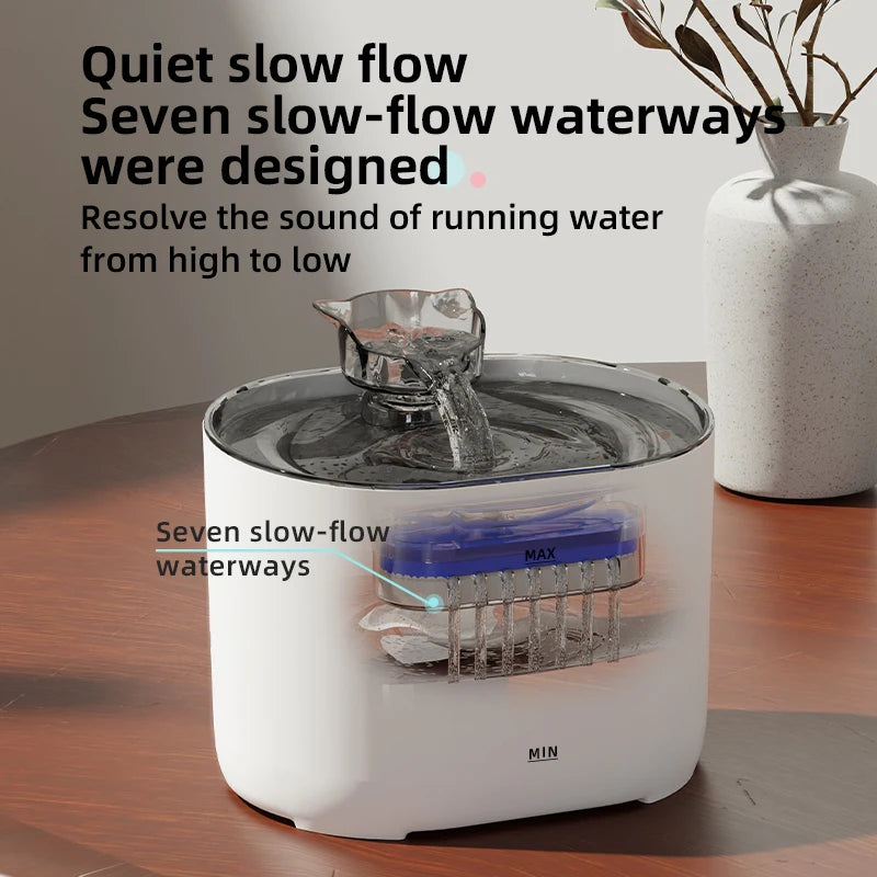 Pet Automatic Cat Water Fountain 2L - Stainless Steel Ultra Silent