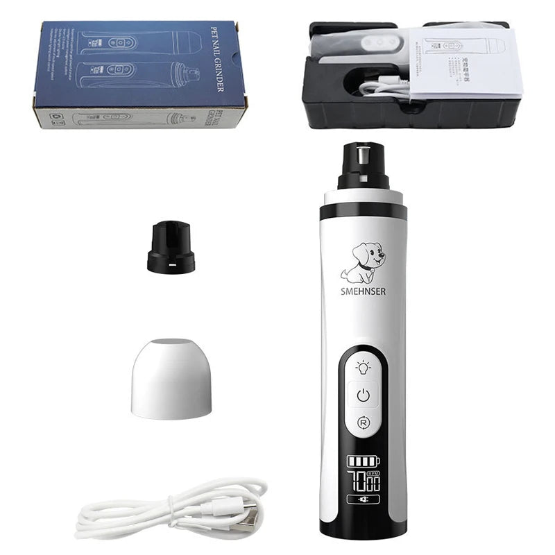 Electric Pet Nail Grinder with LED Light - USB Rechargeable