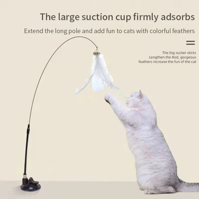 Interactive Cat Toy Suction Cup Feather Wand - Hands-Free Play