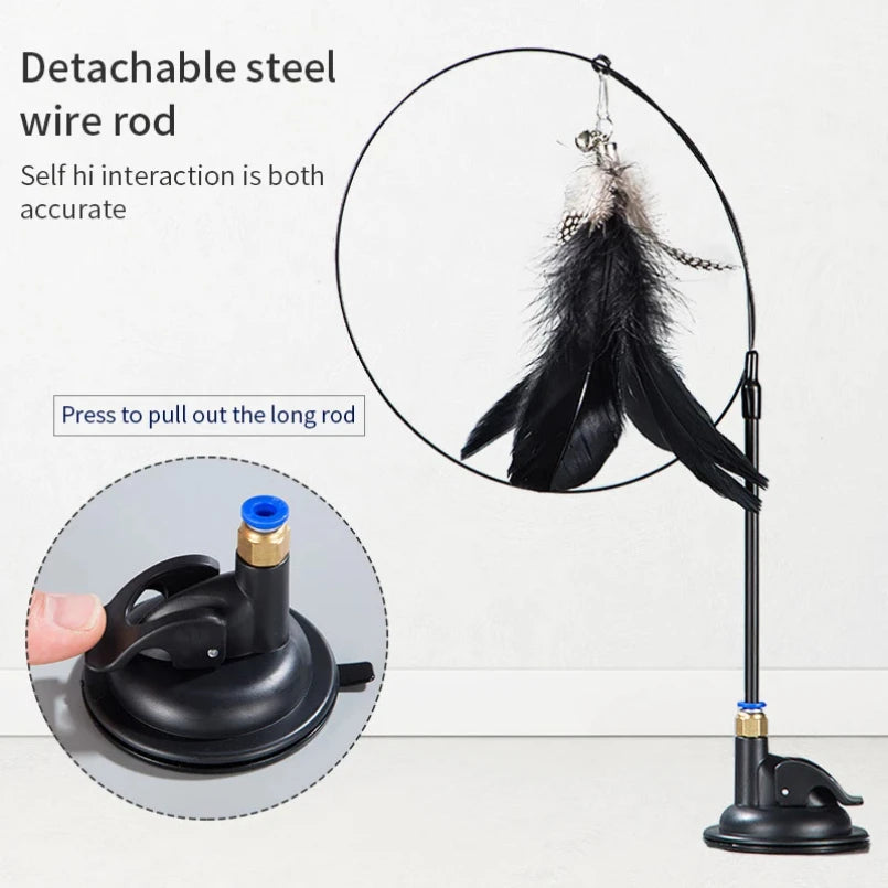 Interactive Cat Toy Suction Cup Feather Wand - Hands-Free Play