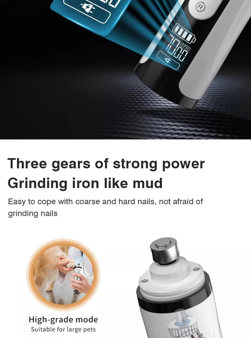 Electric Pet Nail Grinder with LED Light - USB Rechargeable