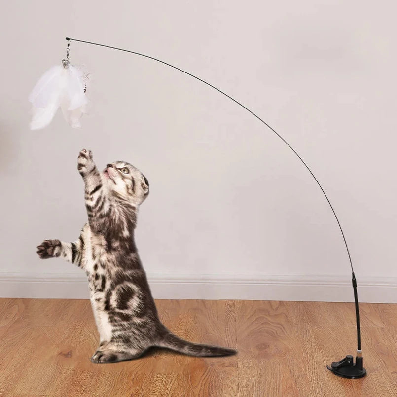 Interactive Cat Toy Suction Cup Feather Wand - Hands-Free Play