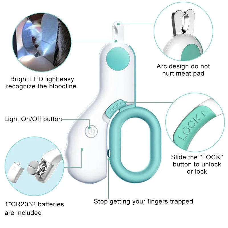 Professional Pet Nail Clipper with LED Light - Safe & Easy Trimming