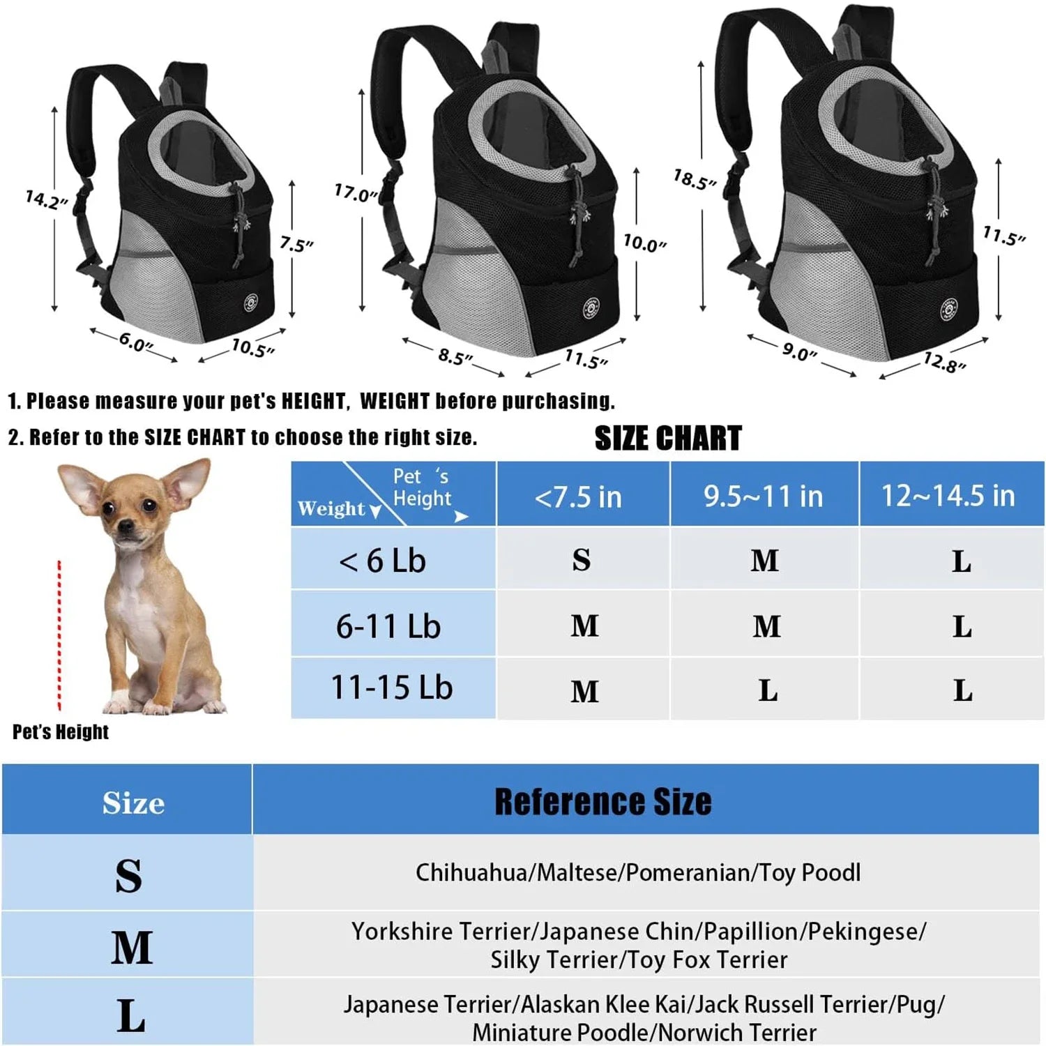 Dog Shoulder Carrier Front Backpack - Comfortable & Breathable