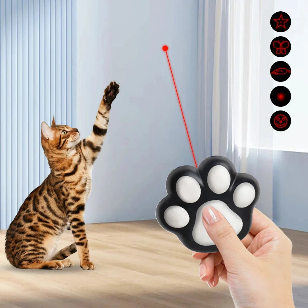 Pet Laser Toy USB Rechargeable - 3 Modes Cat Paw Design