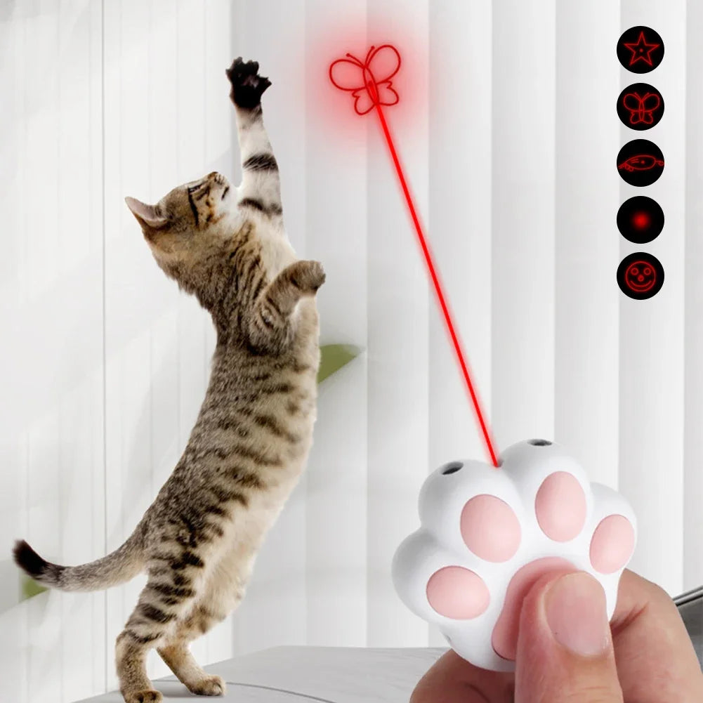 Pet Laser Toy USB Rechargeable - 3 Modes Cat Paw Design