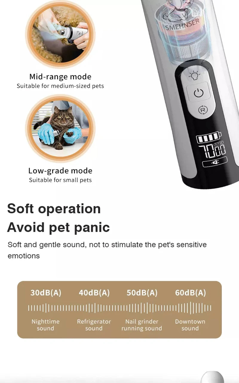 Electric Pet Nail Grinder with LED Light - USB Rechargeable