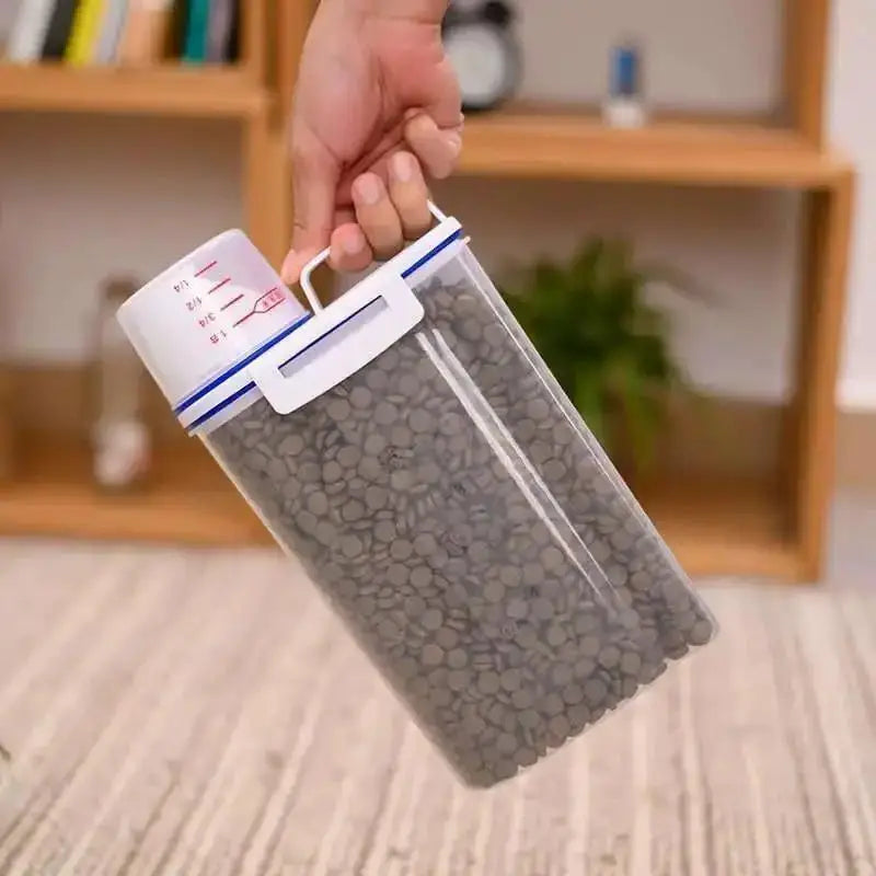 Pet Food Storage Container with Measuring Cup - Airtight Seal