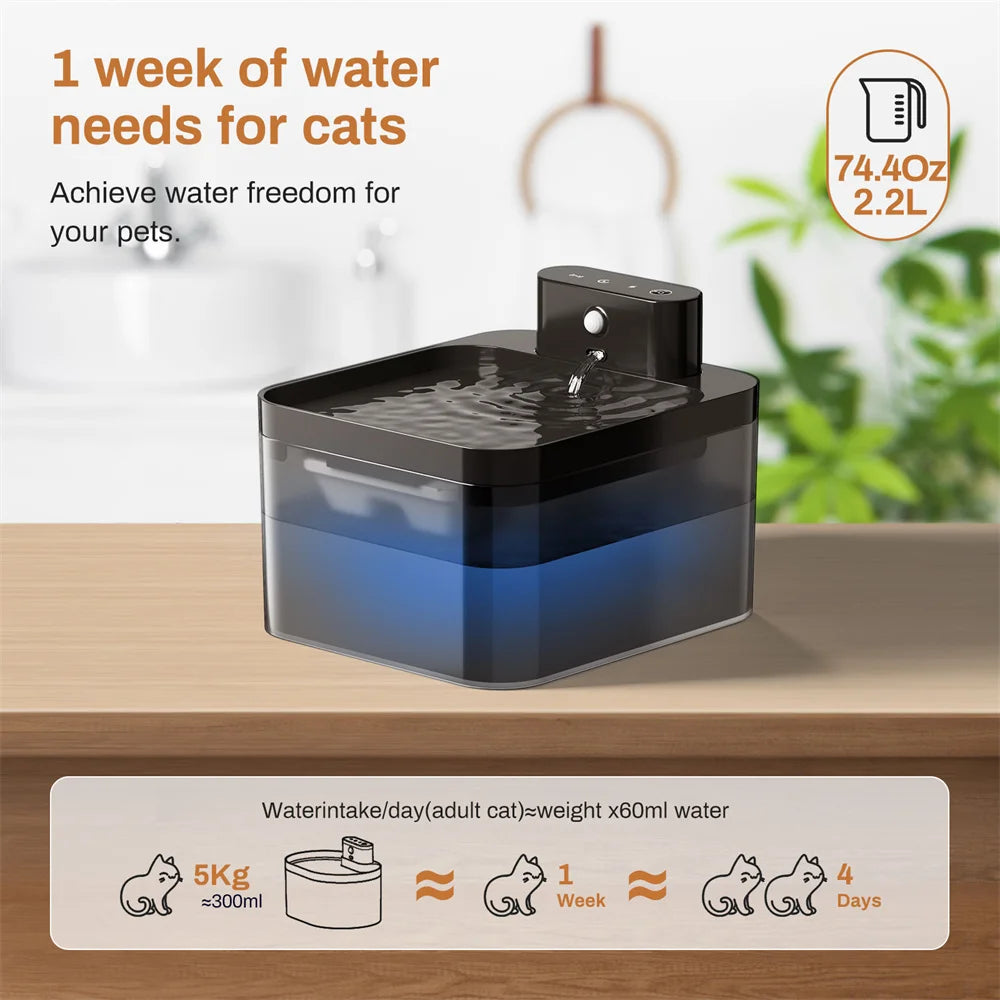 Automatic Cat Water Fountain 2.2L - Wireless Pet Water Dispenser