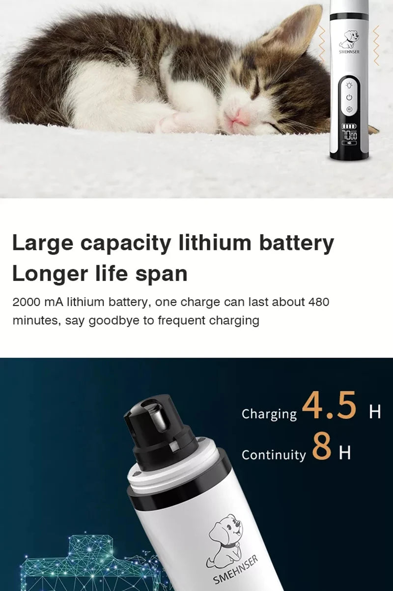 Electric Pet Nail Grinder with LED Light - USB Rechargeable