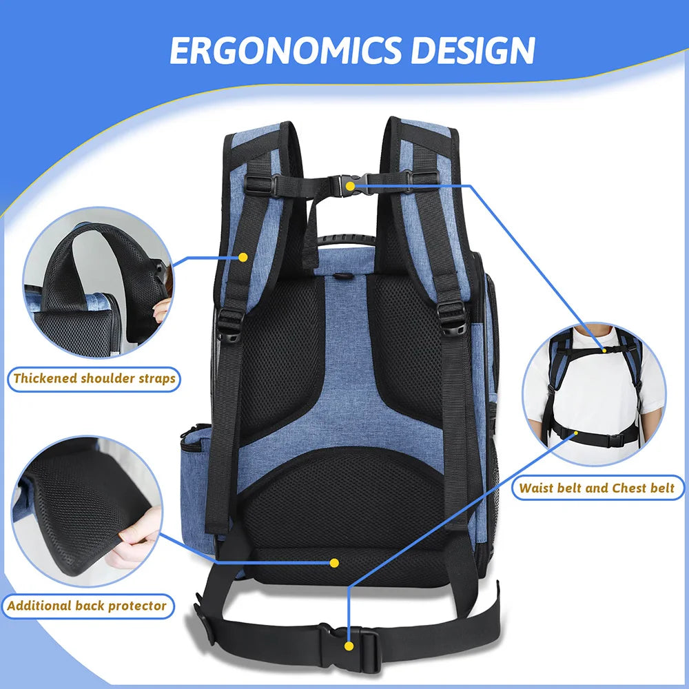 Sturdy Frame Pet Carrier Backpack - Double Shoulder Dog & Cat Travel Bag