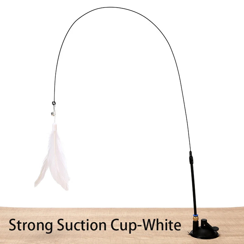 Interactive Cat Toy Suction Cup Feather Wand - Hands-Free Play