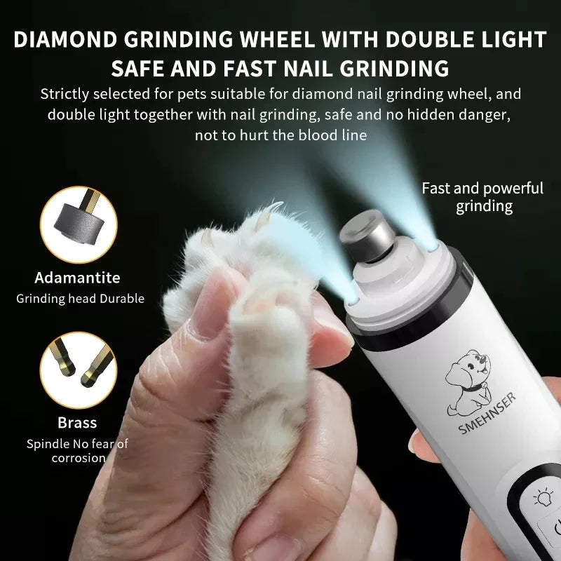 Electric Pet Nail Grinder with LED Light - USB Rechargeable