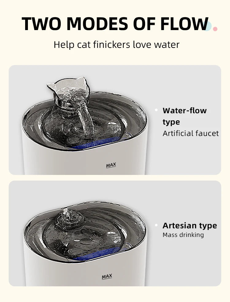 Pet Automatic Cat Water Fountain 2L - Stainless Steel Ultra Silent