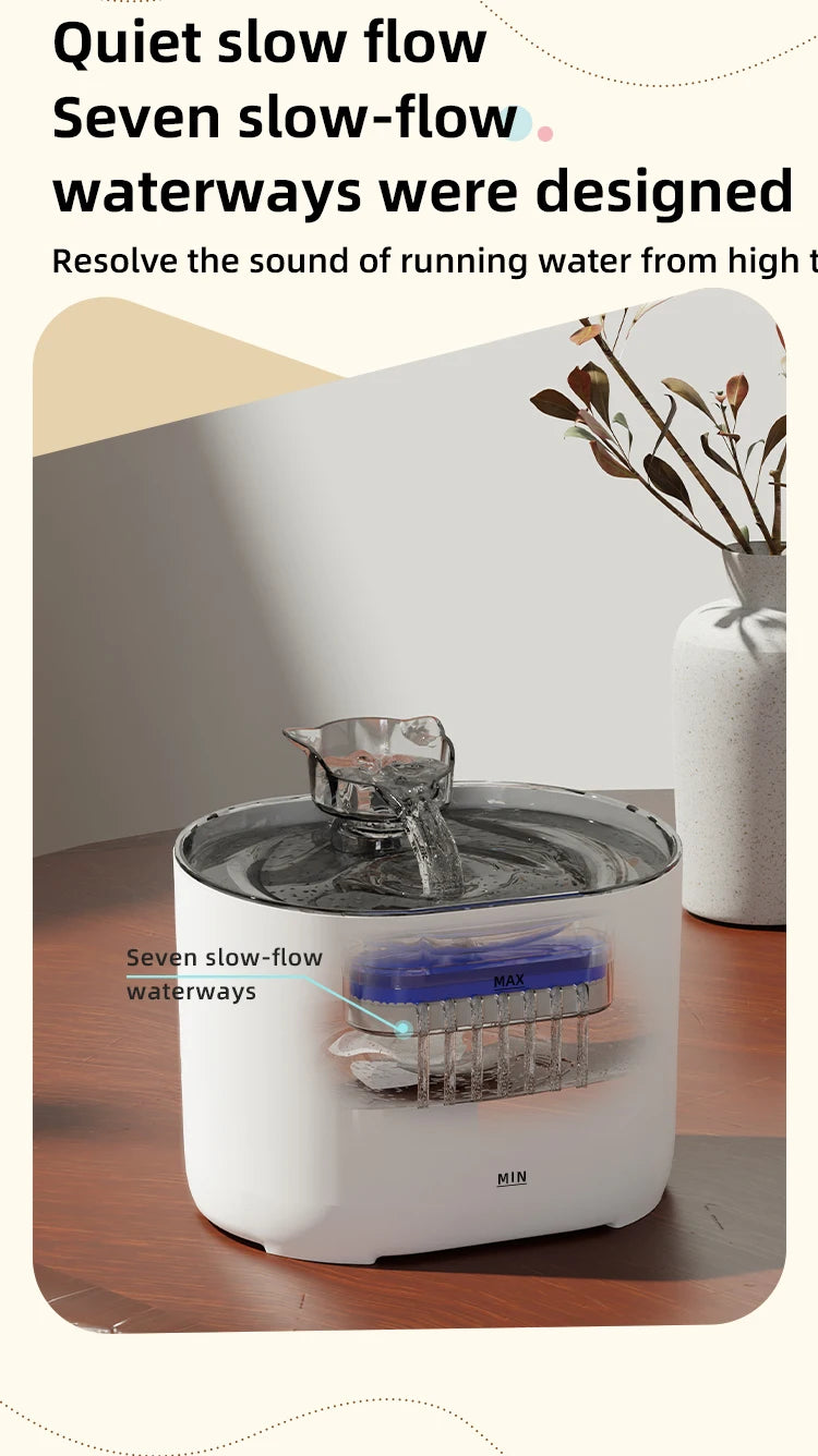 Pet Automatic Cat Water Fountain 2L - Stainless Steel Ultra Silent