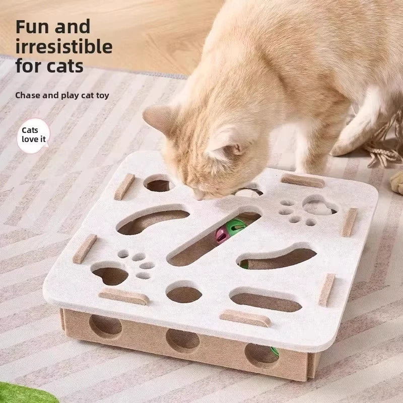 Cat Puzzle Box Felt Toy - Interactive Treat Hiding Game