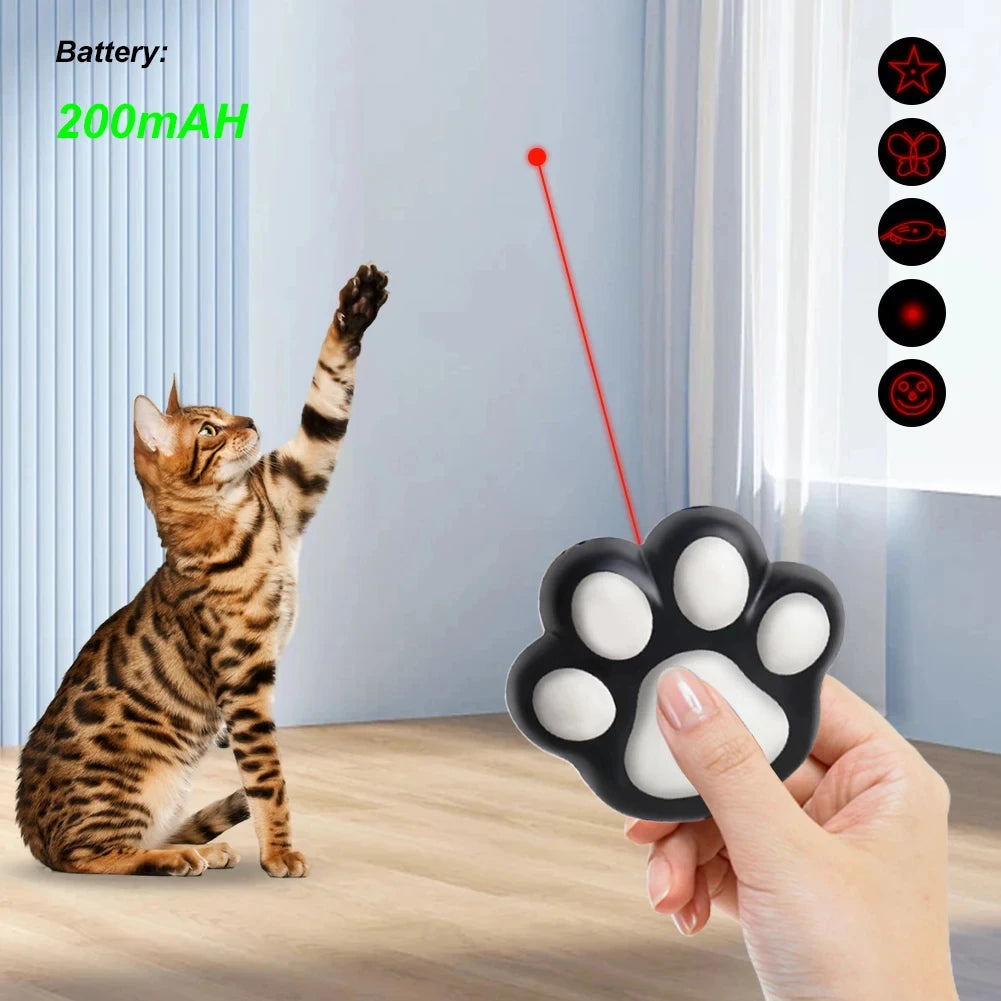 Pet Laser Toy USB Rechargeable - 3 Modes Cat Paw Design