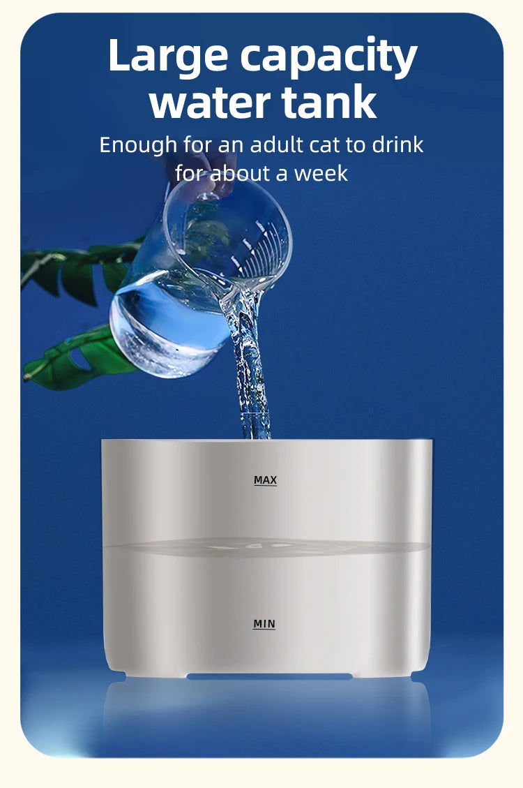 Pet Automatic Cat Water Fountain 2L - Stainless Steel Ultra Silent