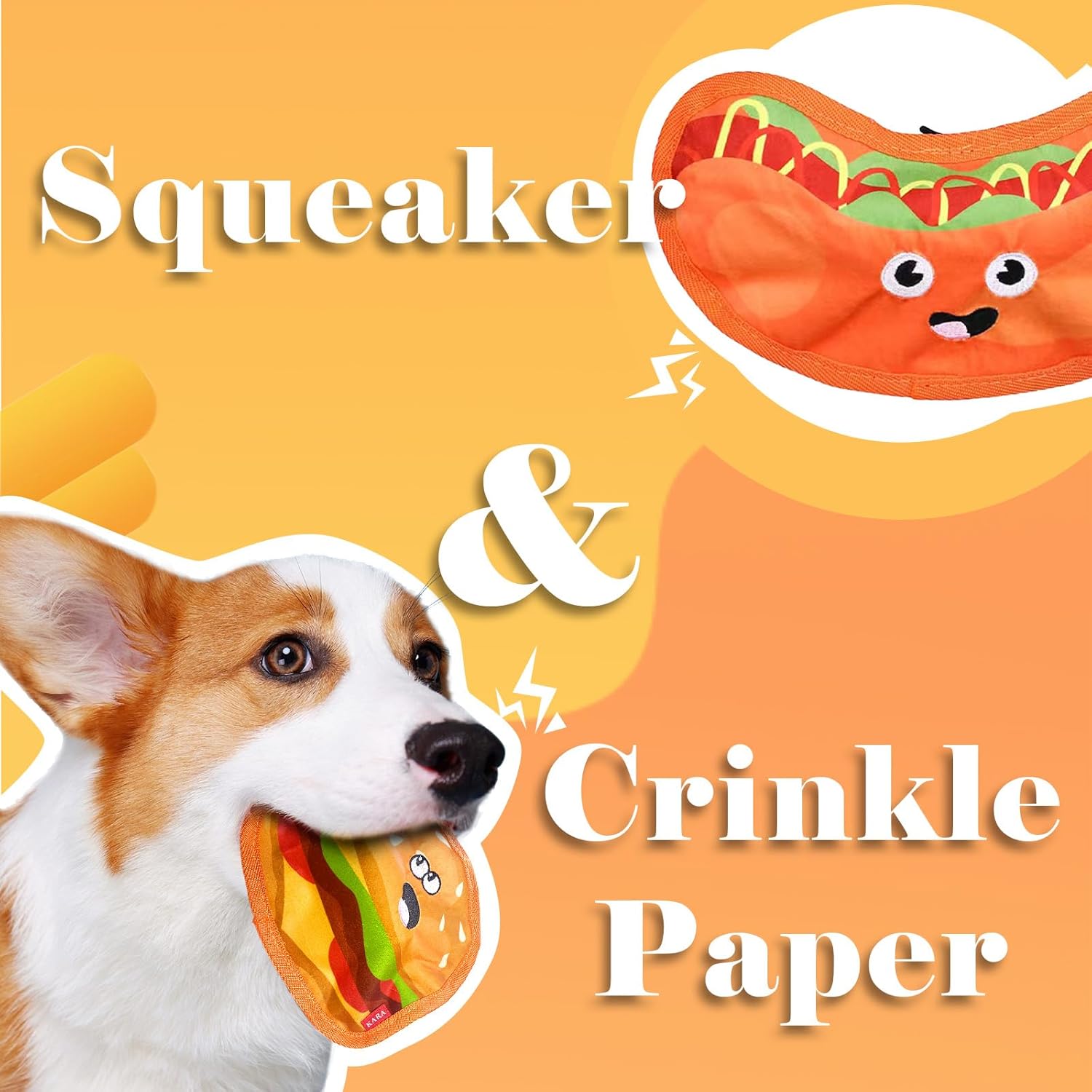 No-Stuffing Crinkle Dog Toy - Fast Food Collection (Burger, Fries, Pizza, Hot Dog)
