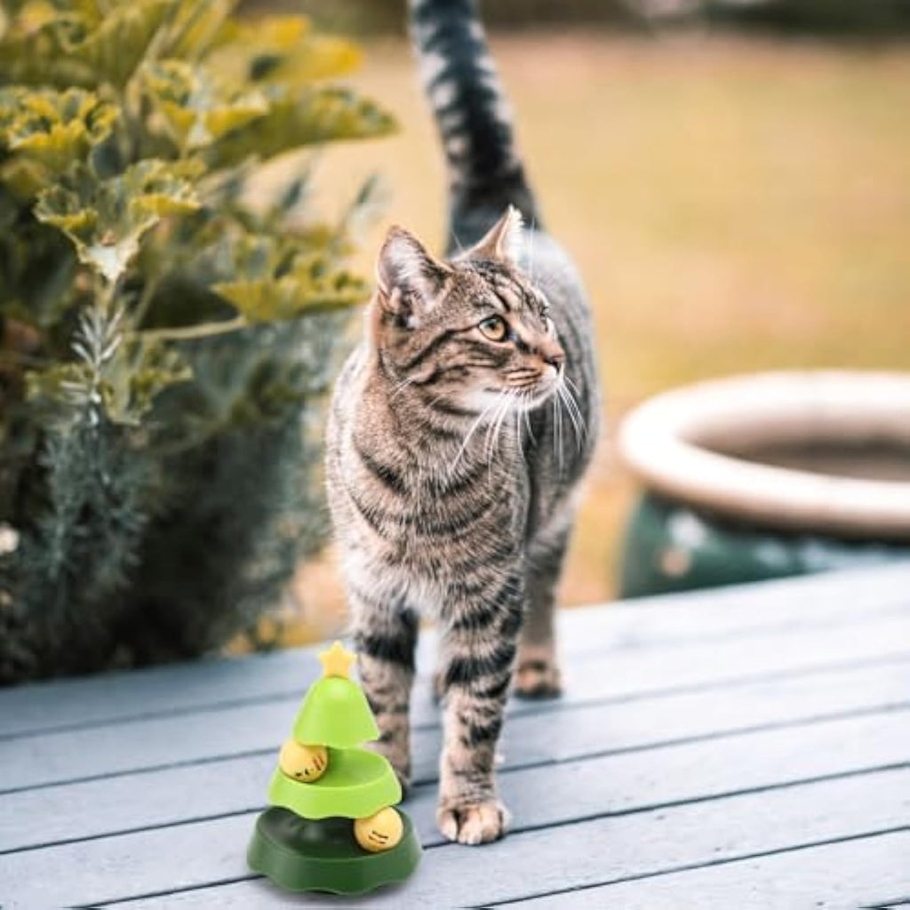 Christmas Tree Cat Track Toy - 2-in-1 Roller Ball with Catnip