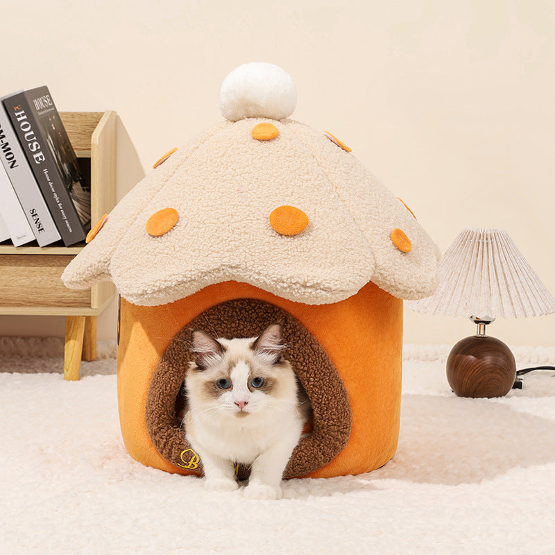 Mushroom Cat Cave House - Cozy Removable Pet Nest for Cats & Small Dogs