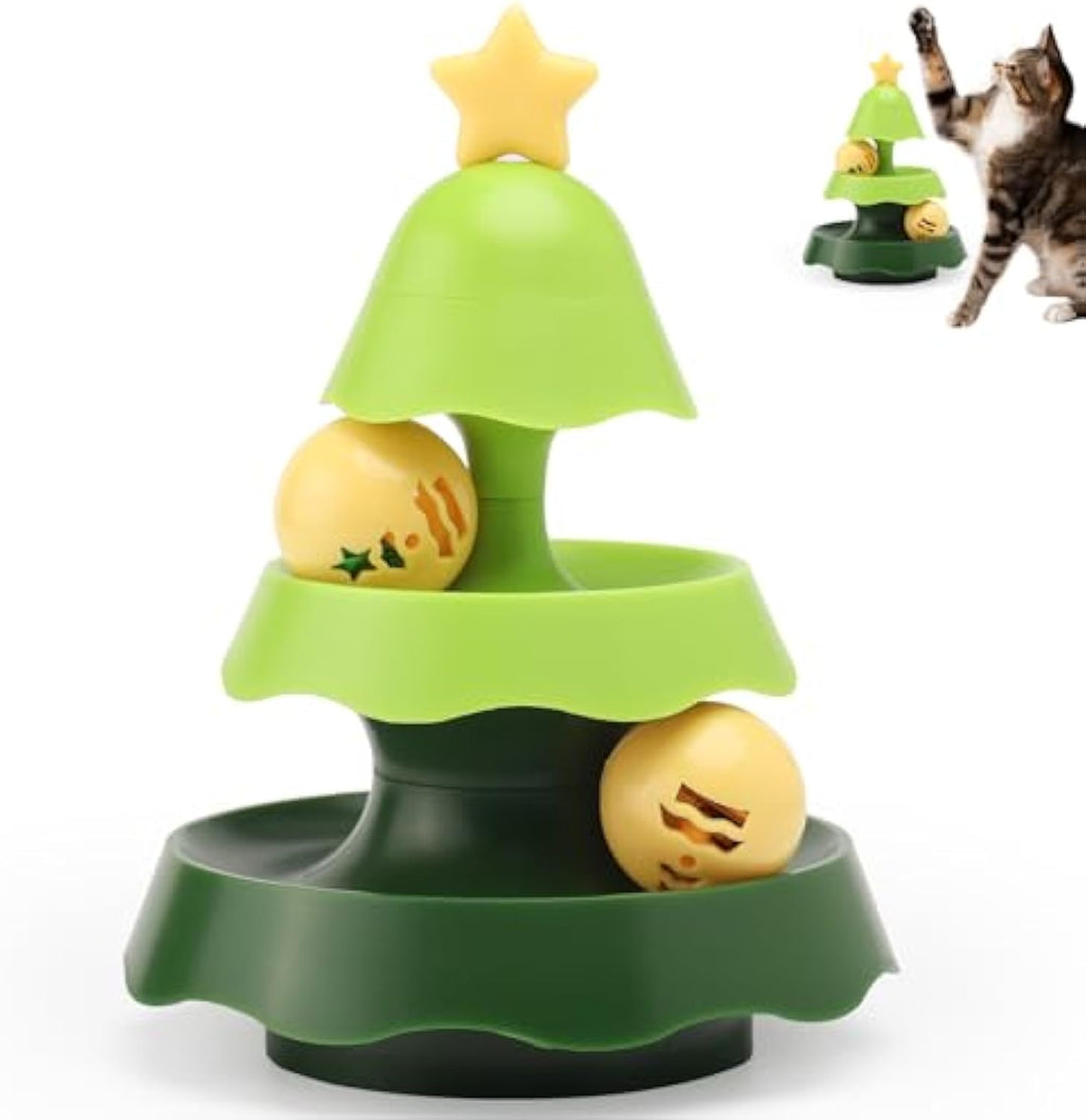 Christmas Tree Cat Track Toy - 2-in-1 Roller Ball with Catnip