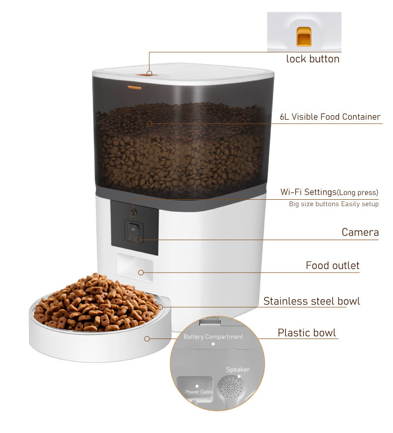 6L Smart WiFi Pet Feeder with HD Camera - App Control & Video Monitoring for Cats & Dogs