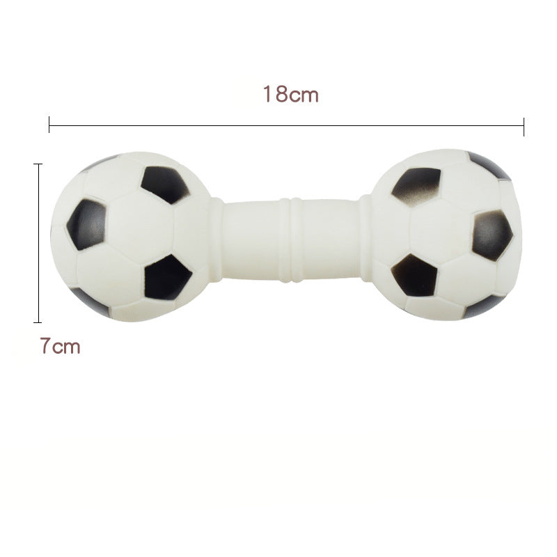Sports Ball Dog Chew Toy - Squeaky Rubber Football Basketball Dumbbell