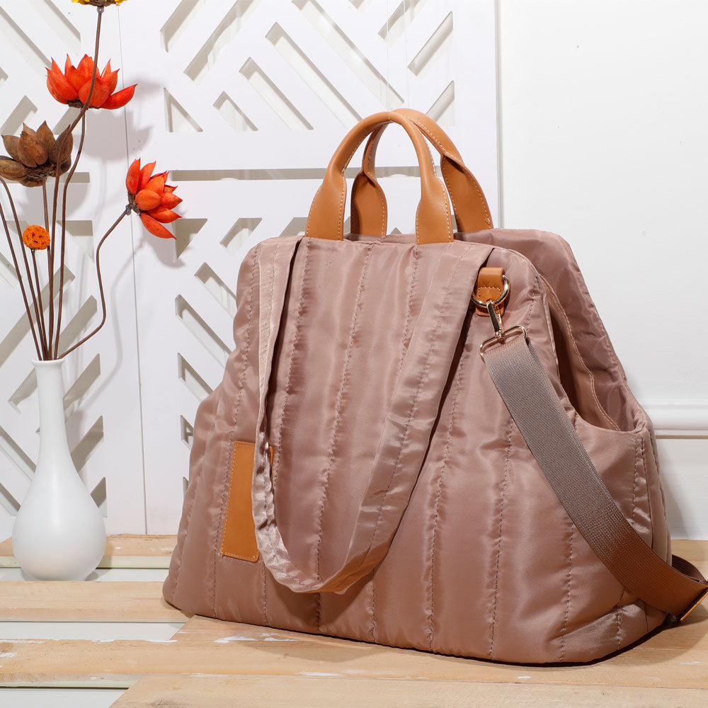 Quilted Pet Carrier Tote - Waterproof Fashion Handbag with Sherpa Lining for Small Dogs & Cats