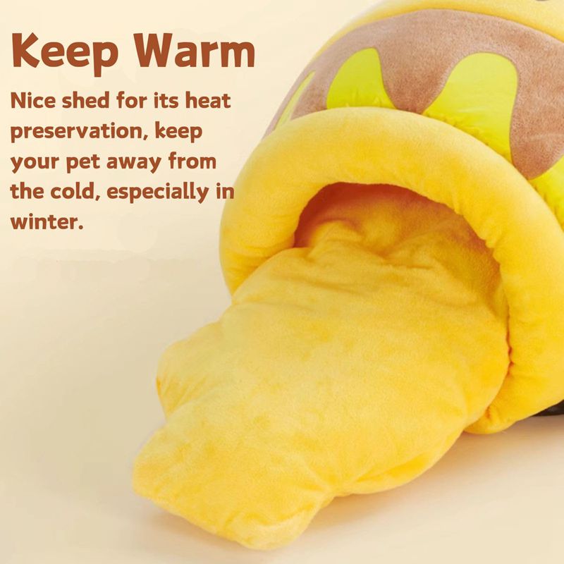 Honey Pot Cat Cave Bed - Cozy Plush Nest with Removable Cushion