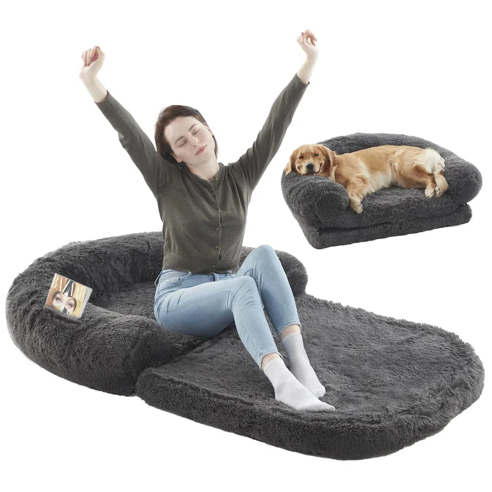 Human Dog Bed 71" x 43" - Foldable Orthopedic Plush Bed for People & Pets