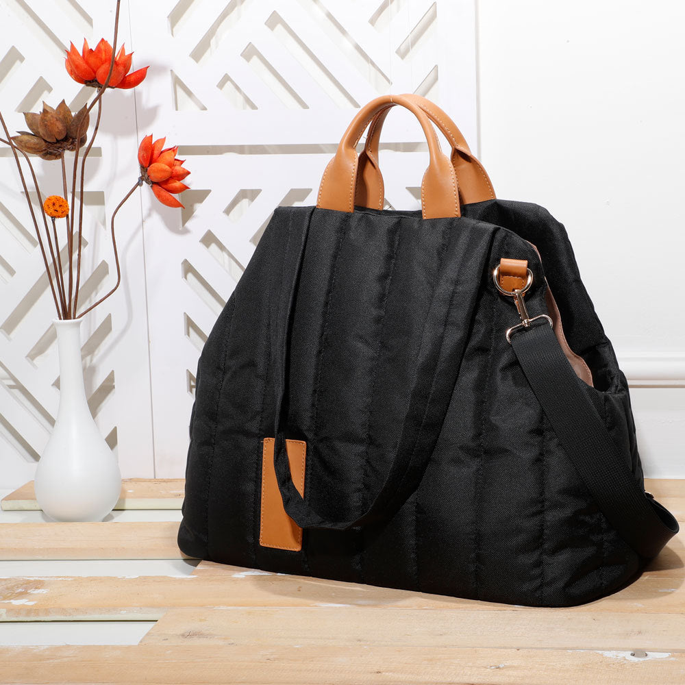 Quilted Pet Carrier Tote - Waterproof Fashion Handbag with Sherpa Lining for Small Dogs & Cats