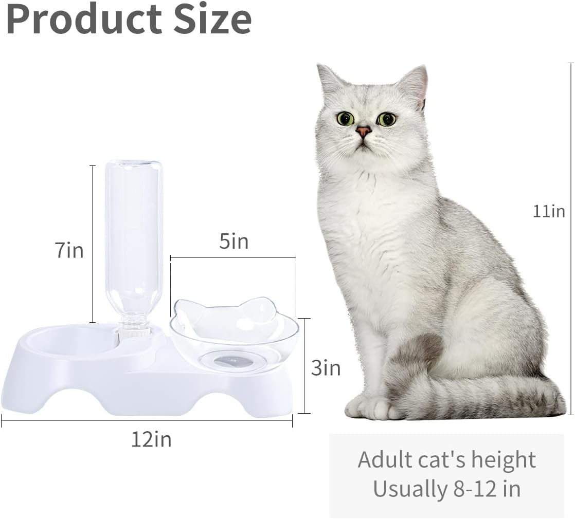 15° Tilted Double Pet Bowl with Auto Water Dispenser - Elevated Feeding Station for Cats & Small Dogs