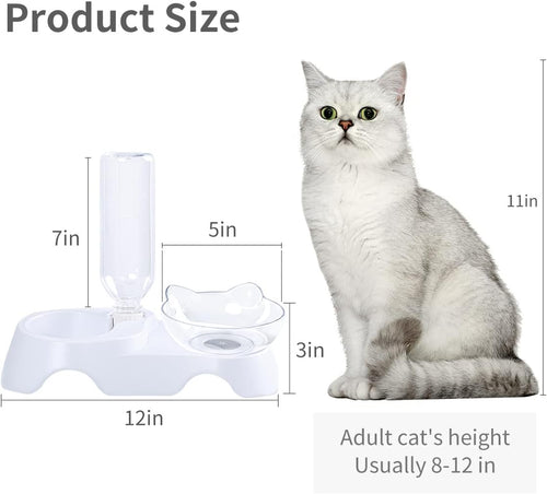 15° Tilted Double Pet Bowl with Auto Water Dispenser - Elevated Feeding Station for Cats & Small Dogs